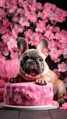french bulldog puppy with flowers