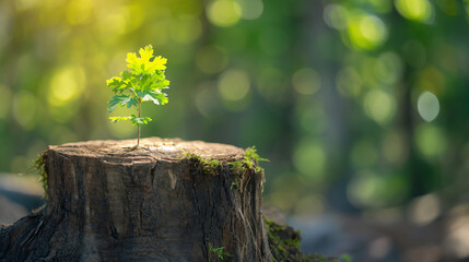 Tranquil Growth Captivating Sapling on Weathered Stump