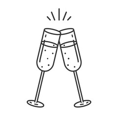 Champagne icon.Creative two sparkling wine glasses icon for greeting card,postcard,invitation,menu design.New Years,Christmas Celebration,Party symbol.Transparent background.Vector illustration EPS10