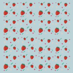 Cute pattern with strawberries and hearts