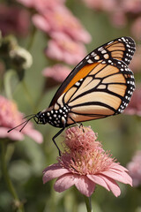 Obraz premium Magnified Close-Up of Monarch Butterfly on a Flower, Captured in Exquisite Detail