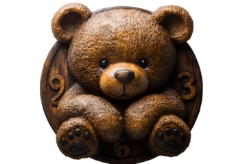 a brown bear with numbers and a white background. 