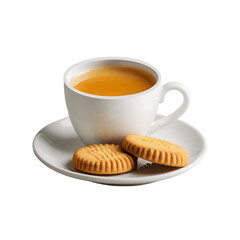 Cup of tea with biscuit on transparent background