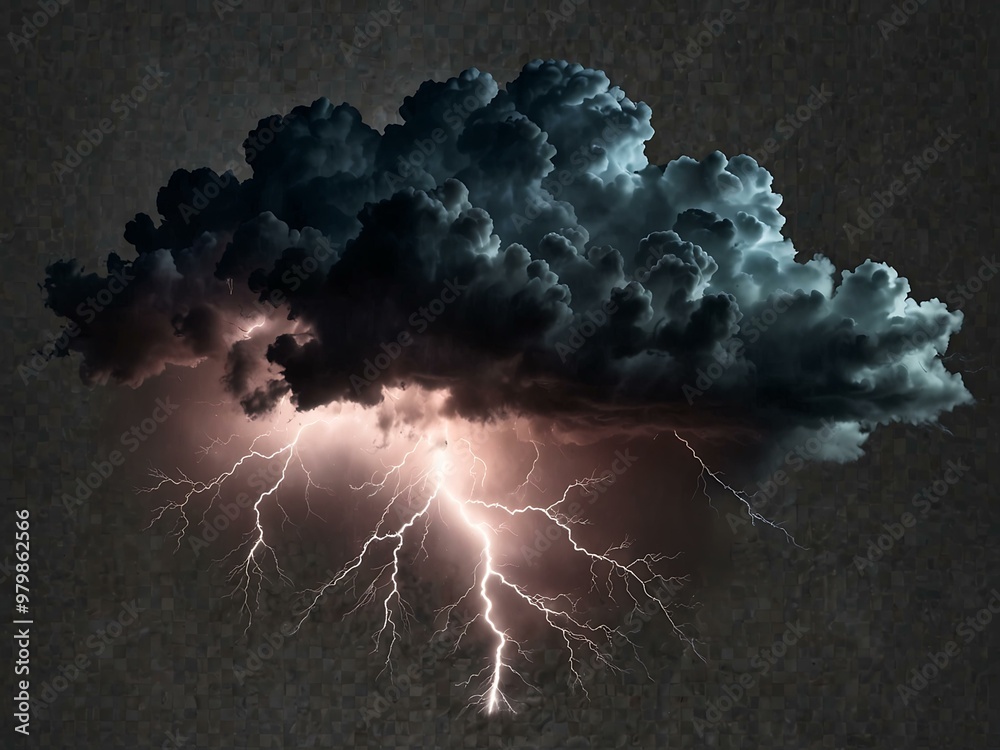 Wall mural Storm with rain and lightning on transparent background.