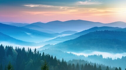 Obraz premium The sun is shining brightly on a mountain range, creating a warm