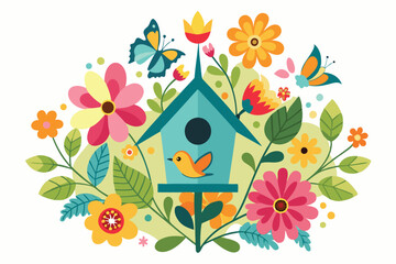 Butterfly Bird house silhouette vector B.eps