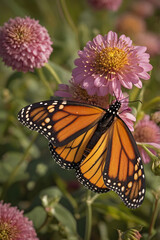 Fototapeta premium Crisp Close-Up Photo of Monarch Butterfly Perched Delicately on a Flower, Highlighting Details