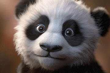 panda's face is depicted with adorable, realistic details, showcasing its round cheeks, expressive eyes, and distinctive black and white fur