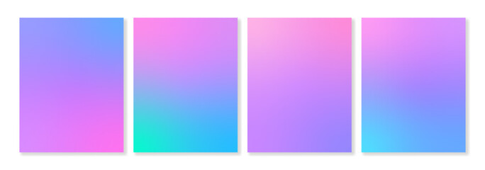 Set of 4 trendy gradient backgrounds of pink, blue, cyan and violet colors in soft transitions. For covers, wallpapers, posters, branding, social media and other projects. Vector, for web and print.