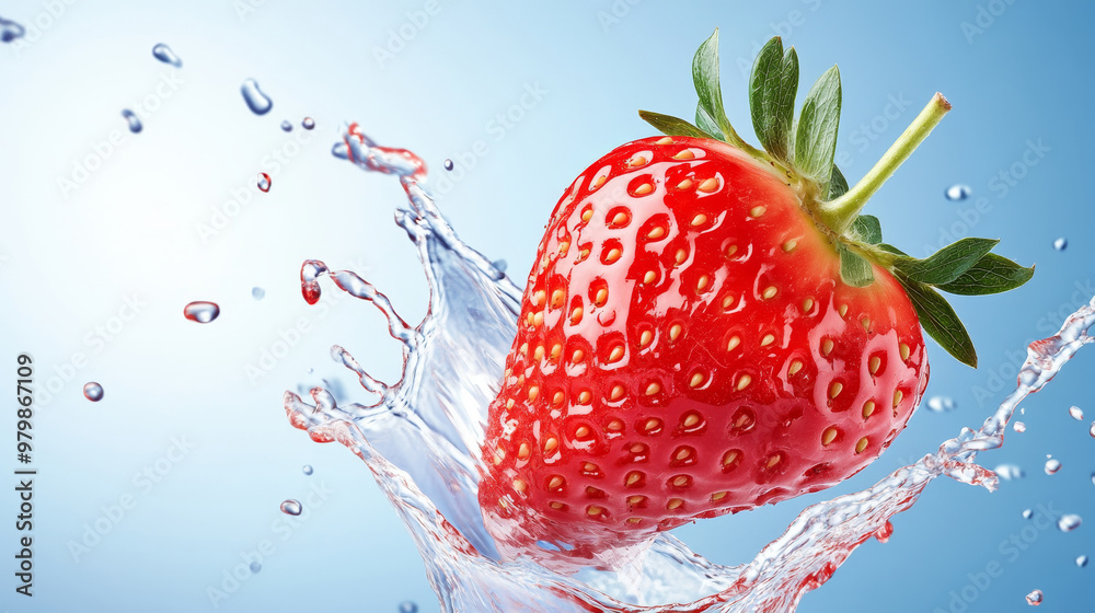 Canvas Prints A vibrant, juicy strawberry, bursting with flavor, creates a beautiful splash of water as it falls into a cool, refreshing pool. The image symbolizes freshness, vitality, and the sweet taste of summer