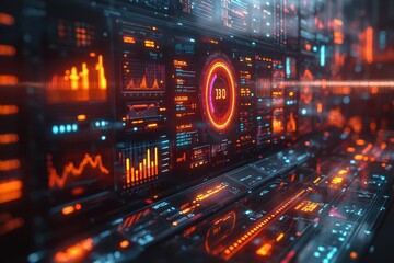 Fototapeta premium futuristic holographic business dashboard 3d charts and graphs floating in augmented reality data visualization in neon colors