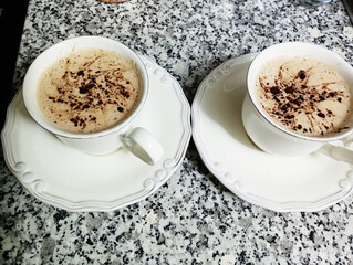 coffee latte cappuccino in white coffee cup