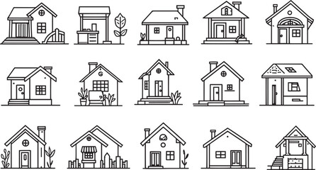 Fototapeta premium Vector simple line art icons set of house