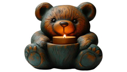 a teddy bear holding a candle.