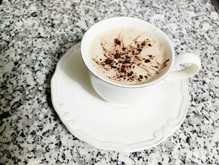 coffee latte cappuccino in white coffee cup