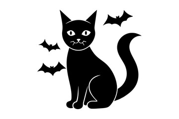 Moon Cat, Mystical black cat, black cat, animal silhouette, Meow Magic, Vector Illustration