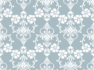 Damask seamless vector background. baroque style pattern. Blue and white floral element. Graphic ornate pattern for wallpaper, fabric, packaging, wrapping. Damask flower ornament.