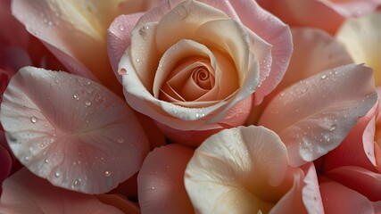 Delicate floral close-up rose petals,. Generative AI