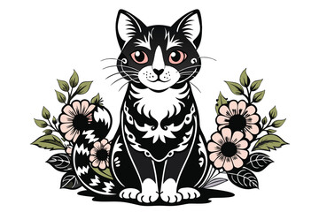 Obraz premium Cat with flowers C.eps