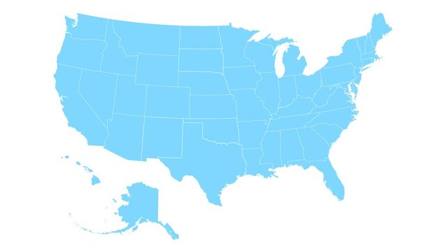 United states map animation. Animation of connecting all USA states into a whole country map with borders states in the background with an alpha channel. Motion design.