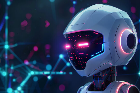 A robot is standing in a server room. Global network connection, Internet and digital technology, Science and artificial intelligence digital technologies of futuristic.