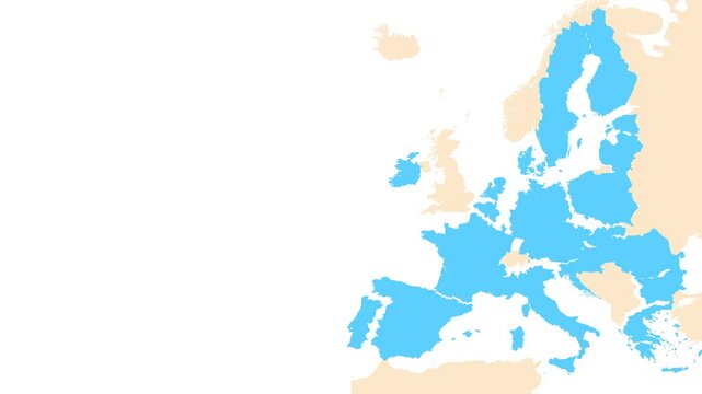 European Union map animation. Animation of connecting all Europe country into a whole map with borders in the background with an alpha channel. Motion design.