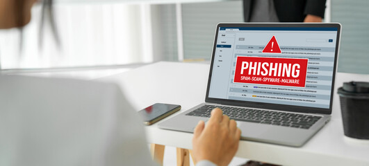 Cyber security software show alert of cyber attack for protection snugly. Danger from virus,...