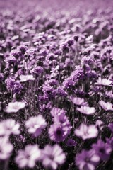 Captivating Aerial View of an Endless Field Dotted with Monochromatic Purple Flowers