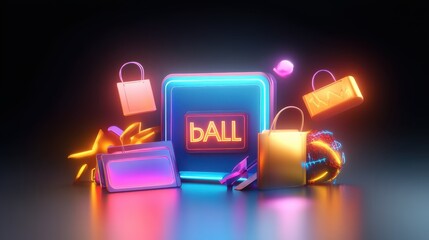 A colorful Black Friday icon with bold fonts and glowing sale tags, perfect for digital advertisements or app interfaces.