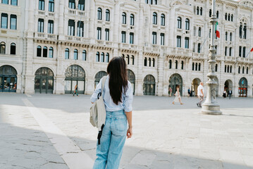 Beautiful smiling  woman on the street in Italy 