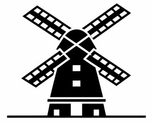 Windmill Flat black silhouette vector