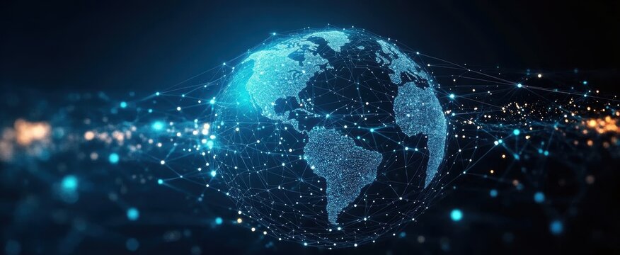 Connected and glowing digital globe abstract