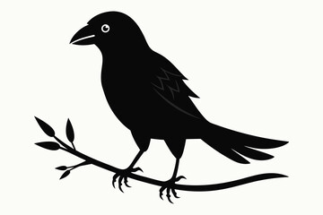 crow with branch black silhouette D.eps