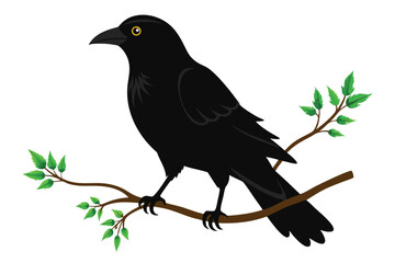 crow with branch black silhouette J.eps