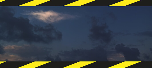 Hurricane Idalia warning sign against a powerful stormy background with copy space. Dirty and angled sign with cyclonic winds add to the drama.hurricane season sign on cloudy background