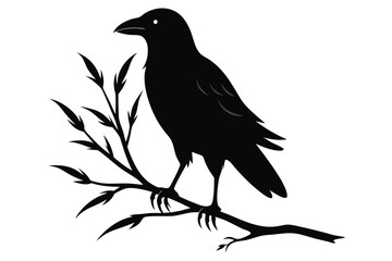 crow with branch black silhouette P.eps