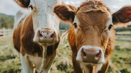 Cows in the field captured up close