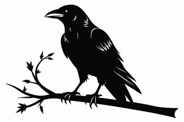 crow with branch black silhouette O.eps