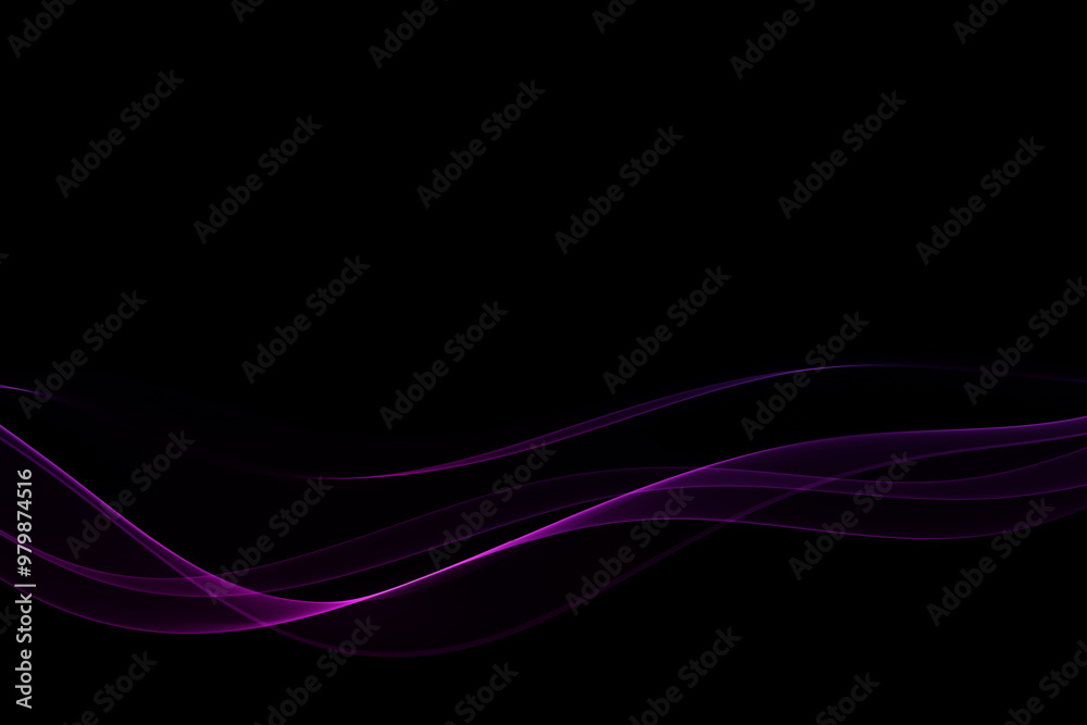 Wall mural black background with shiny glowing waves. abstract wave flow.