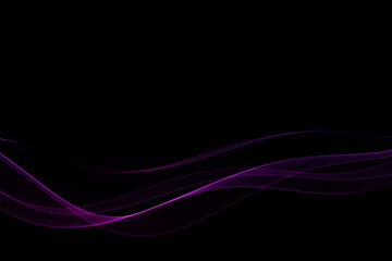 Black background with shiny glowing waves. Abstract wave flow.