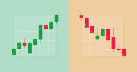 Vector illustration Bull and Bear market chart. Financial stock market chart with candlestick analysis graphs.