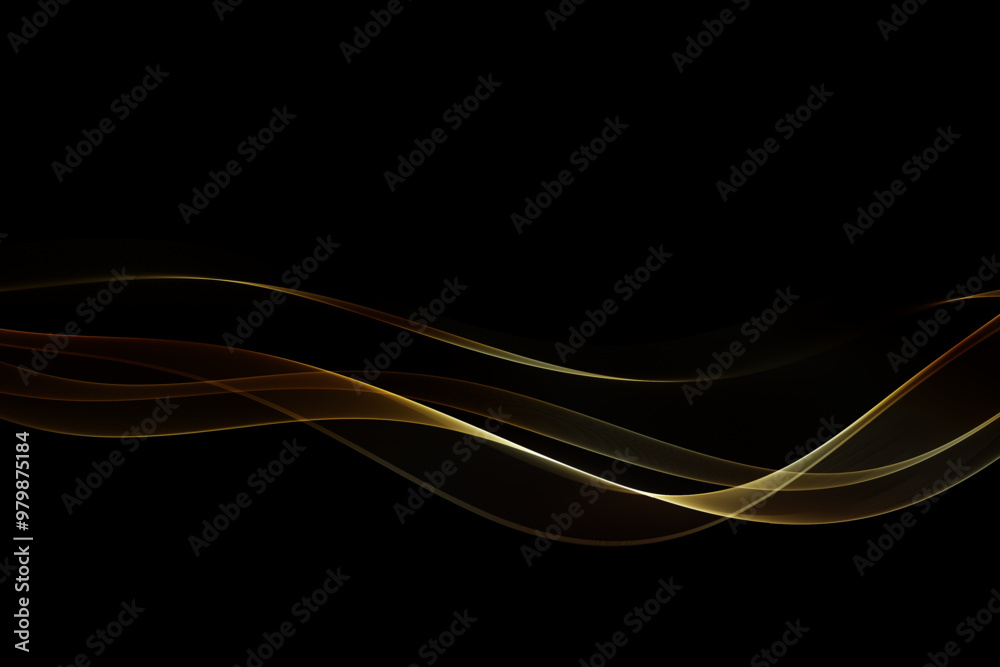Poster abstract shiny golden wave design element on black background.