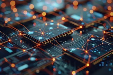 Mobile data network concept with futuristic wireless technology and coverage.