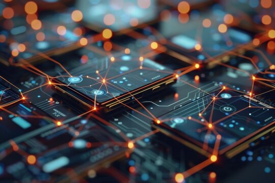 Mobile data network concept with futuristic wireless technology and coverage.