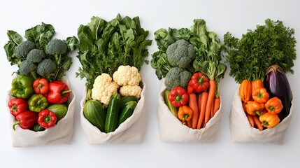 Bountiful Harvest A Flatlay of Fresh Produce in Reusable Bags