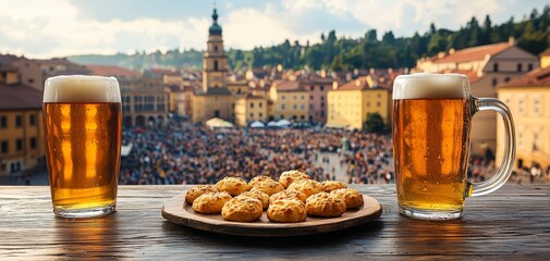 Golden Hour Cheers A Crowd A Town and a Toast From Above