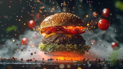 A burger with a lot of sauce on it is sitting on a table