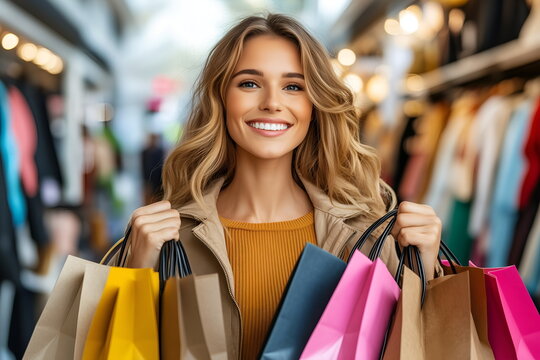 A diverse group of friends together with shopping bags, sale cyber monday and black friday deals