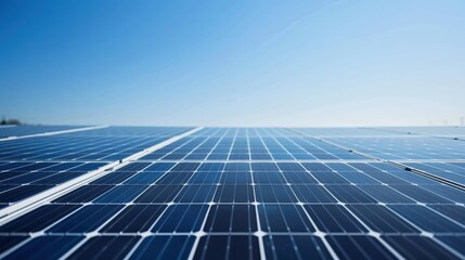 Close-Up of Rooftop Solar Panels Generating Clean Renewable Energy Under Clear Blue Sky