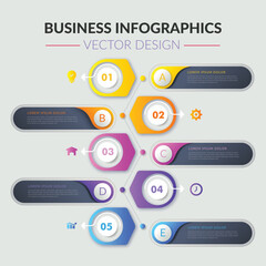Infographic Label Design Template with Icons and 5 Options Gradient Steps